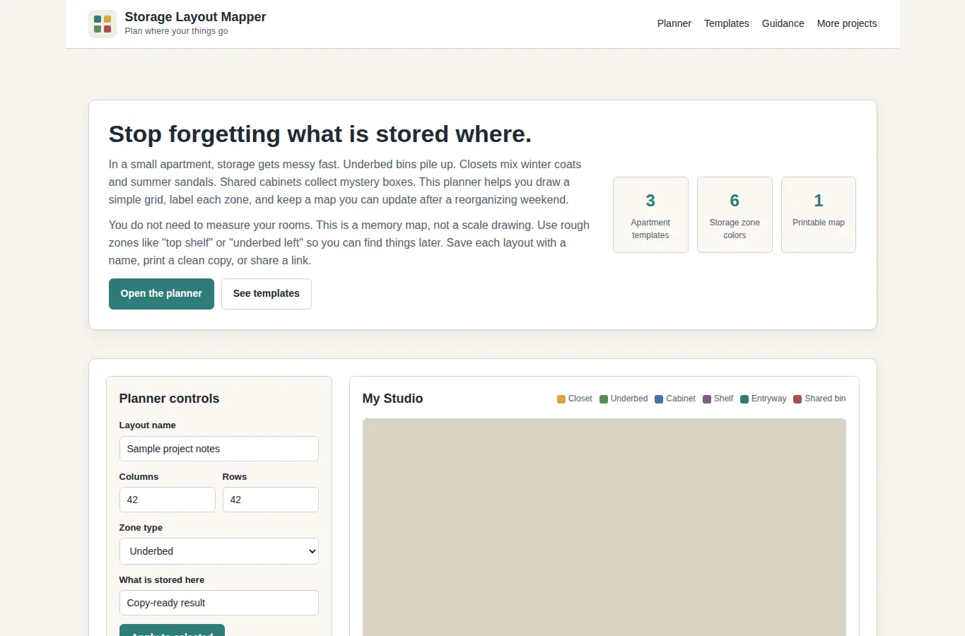 Screenshot of Storage Layout Mapper interface showing the project page in use